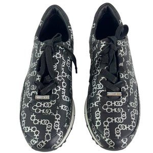 JIMMY CHOO Monza Logo Print Black/Silver Leather Women Sneakers 36 (6 US)
